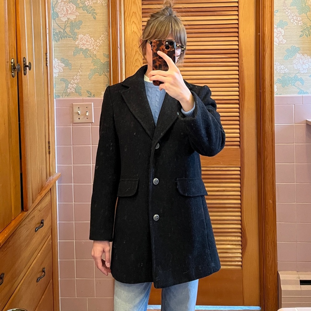 Chic Dark Grey Single Breasted Wool Pea Coat Overcoat